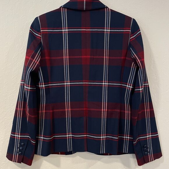 ~ Tommy Hilfiger Sz 6 Plaid Blazer Navy Blue Red White Women's Academia Jacket - Picture 3 of 14